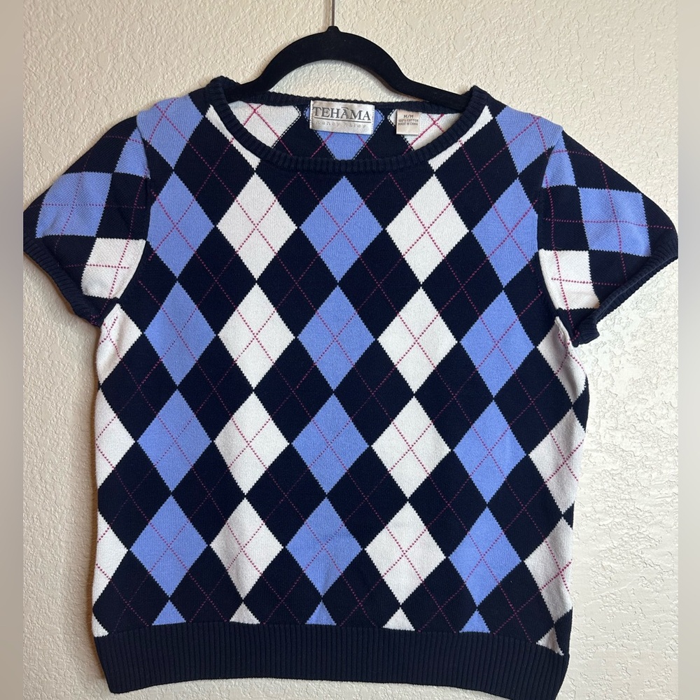 Tehama Argyle Sweater - Blue and White